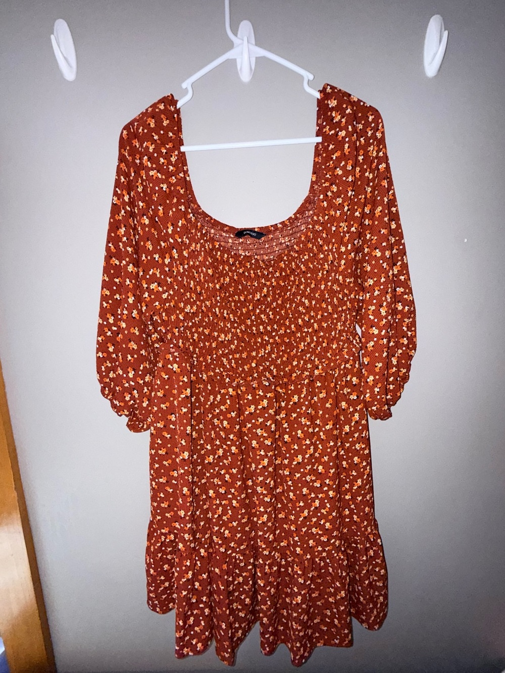 Rust Floral Smocked Mini Dress